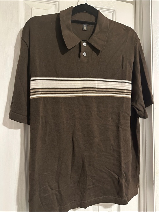 Structure Other - Structure Men's Brown Polo with Cream & Tan Chest Stripes